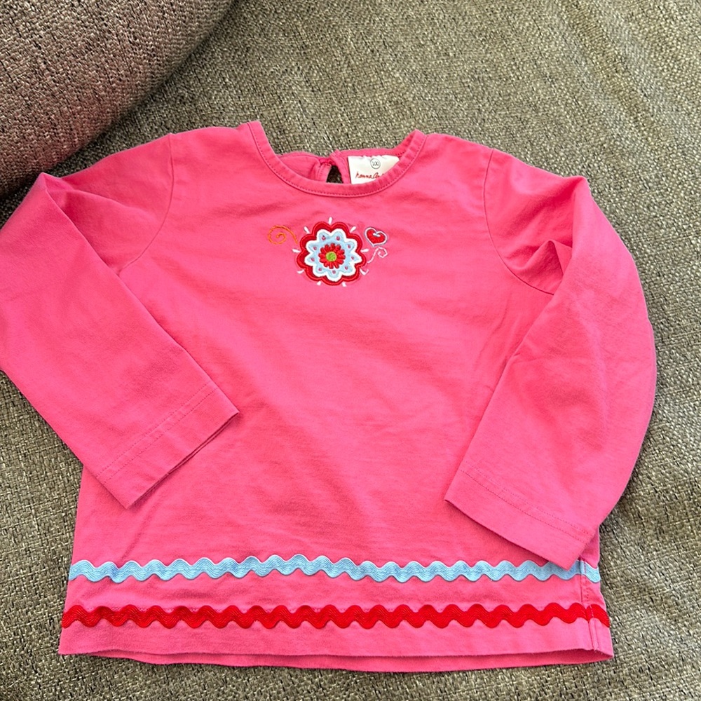 Hanna Andersson Size 100 US 4 Girls Pink Flower Applique Trim Top 🌸